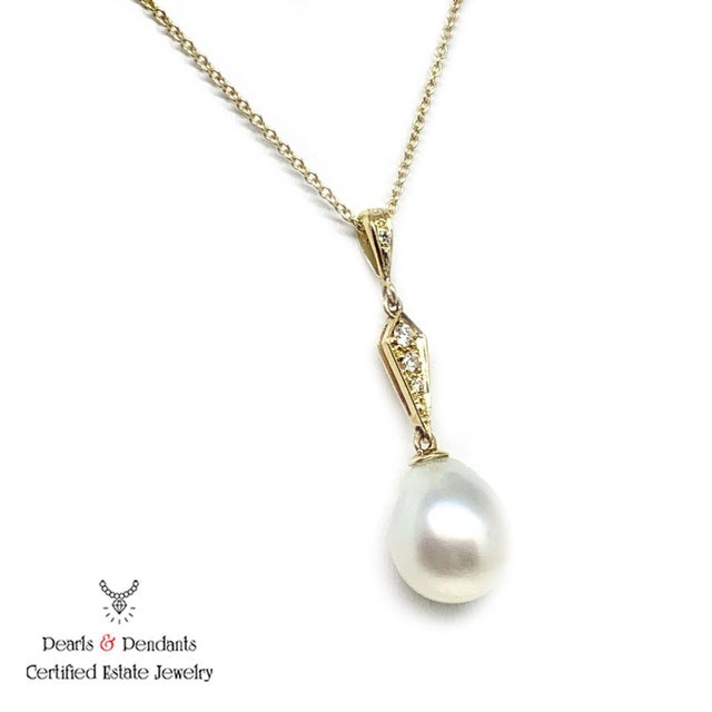 2010s Diamond South Sea Pearl Necklace 14k Gold Italy Certified For Sale - Image 5 of 7