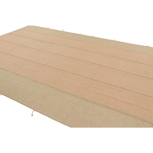 Rug & Kilim Rug & Kilim’s Contemporary Kilim in Peach and Beige Textural Stripes For Sale - Image 4 of 8