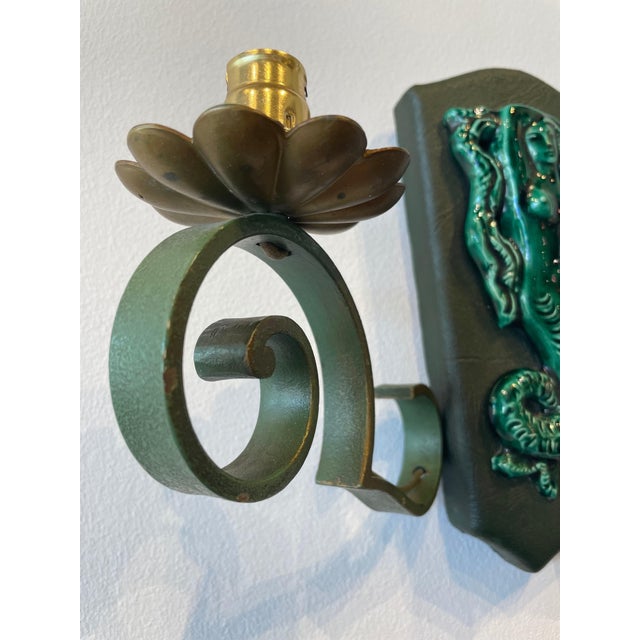 1950s French Ceramic and Iron Trio of Wall Sconces - Set of 3 For Sale - Image 5 of 17