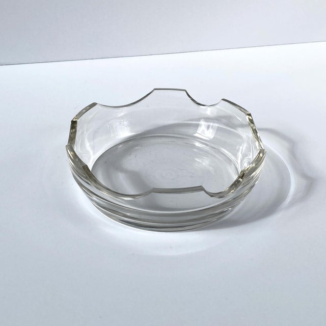 Rare Paul Haustein, WMF Ikora metal vide poche catchall with glass insert. The patinated green metal contrasts beautifully...