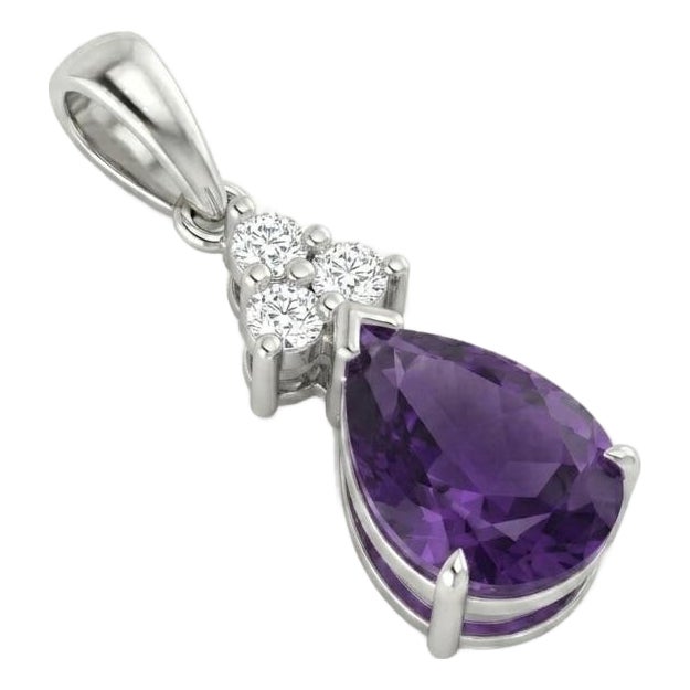Beautiful Amethyst Teardrop Pendant With Cubic Zirconia in 925 Sterling Silver For Sale