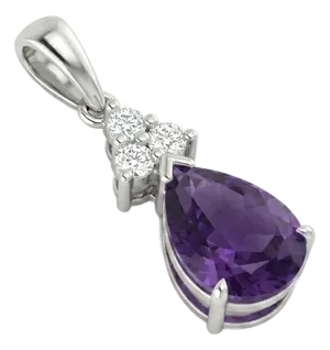 Beautiful Amethyst Teardrop Pendant With Cubic Zirconia in 925 Sterling Silver