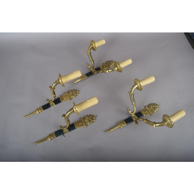Vintage French Empire Style Torch Wall Sconces in Gilt Bronze, 1950s, Set of 4 For Sale - Image 13 of 18