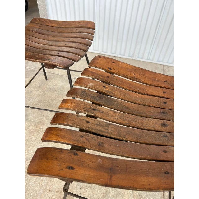 Brown Mid Century Modern Wooden Bentwood Slatted Chairs With Iron Bases - Matching Set of 4 For Sale - Image 8 of 11
