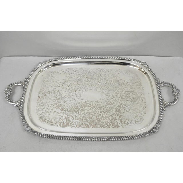 English Victorian Silver Plated Twin Handle Butlers Serving Platter Bar Tray For Sale - Image 11 of 14