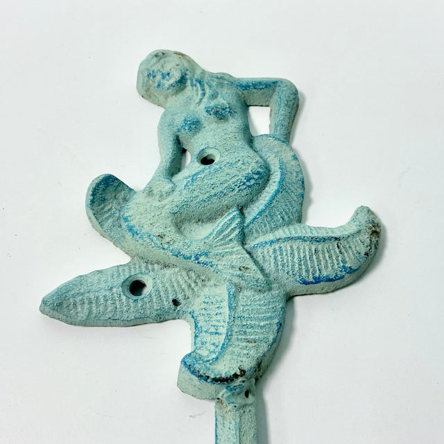 1970s Vintage Nautical Coastal Cast Iron Verdigris Mermaid Wall Hook. For Sale - Image 10 of 10