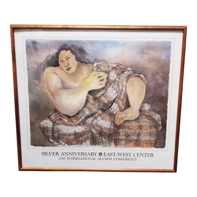 1985 East-West Center 20th Anniversary Hawaiian Art Poster Framed Yevonne Cheung For Sale