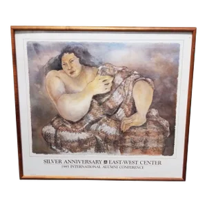 1985 East-West Center 20th Anniversary Hawaiian Art Poster Framed Yevonne Cheung