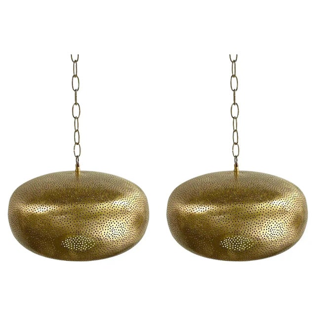 Boho Chic Style Oval Brass Pendant or Lantern, a Pair For Sale - Image 13 of 13
