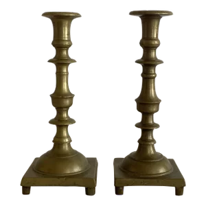 Pair of Early to Mid-19th Century Brass Candlesticks