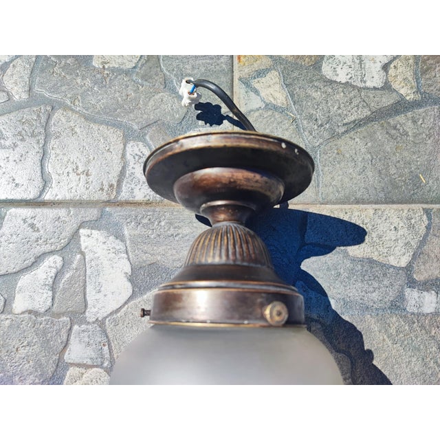 Metal Art Deco Brass Ceiling Lamp, 1920s For Sale - Image 7 of 8