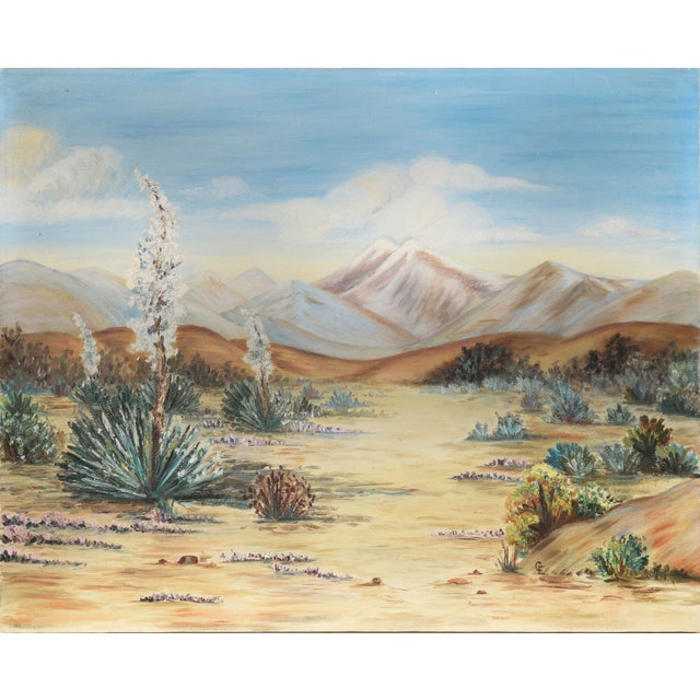 Desert Landscape with Agave and Yucca - Oil on Canvas Oil painting of a desert landscape by an unknown California artist...