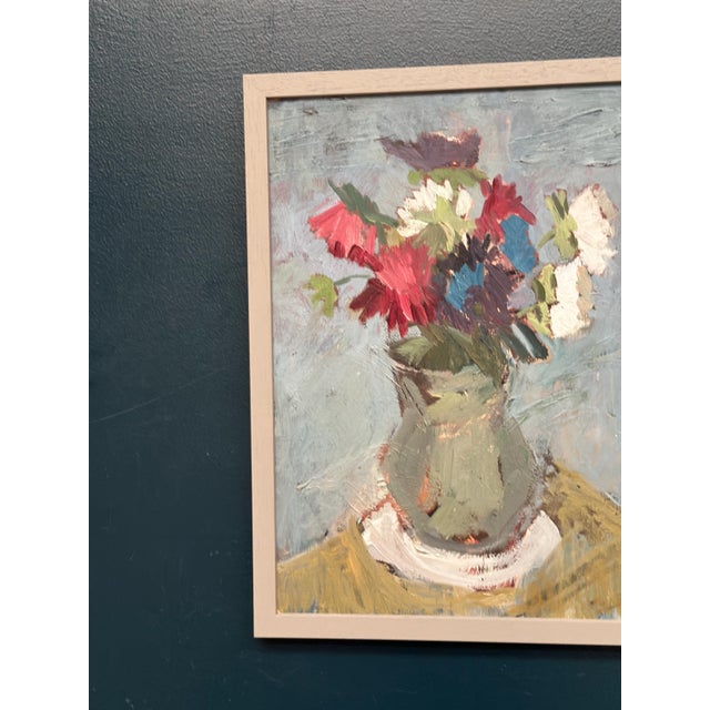 Mid-Century Modern Flowers in Green Vase, 1960s, Oil on Panel, Framed For Sale - Image 3 of 14