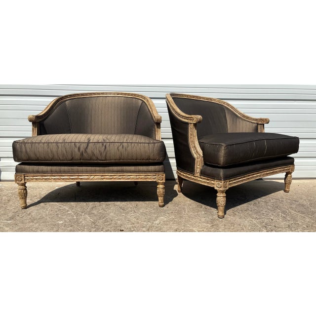 Elegant French Country Style Upholstered Club Chairs/Pair For Sale - Image 12 of 12