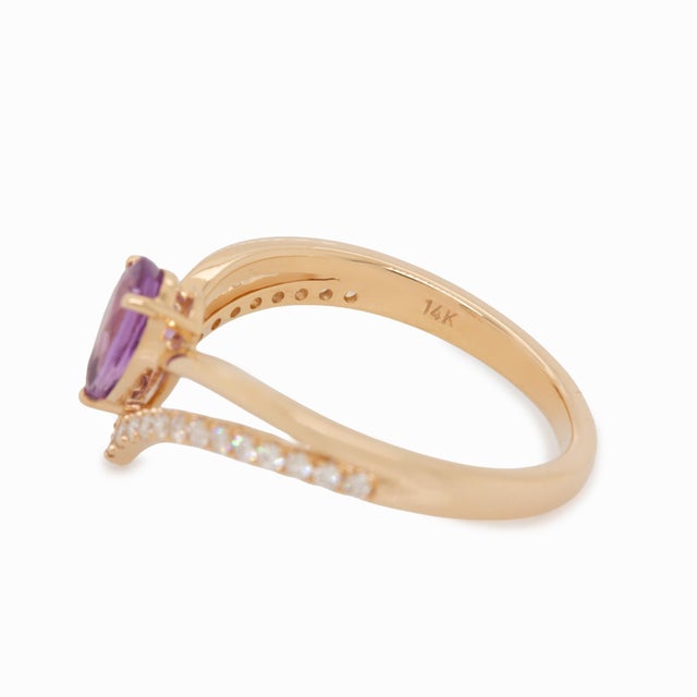 Metal Pink Sapphire Ring With Natural Diamonds Accents: Solid 14k Gold, 7x4mm For Sale - Image 7 of 10