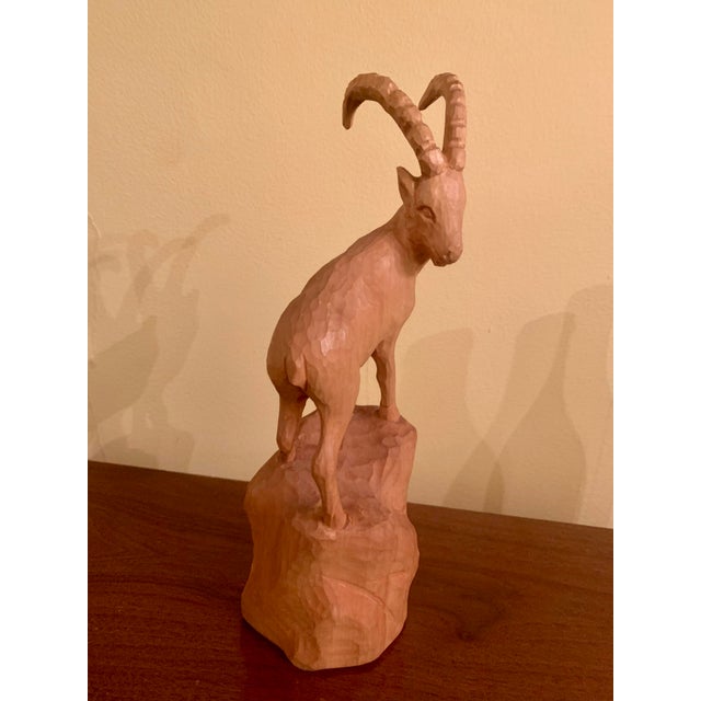 Mid 20th Century Mid 20th Century Large Black Forest Wooden Ibex Carving For Sale - Image 5 of 11