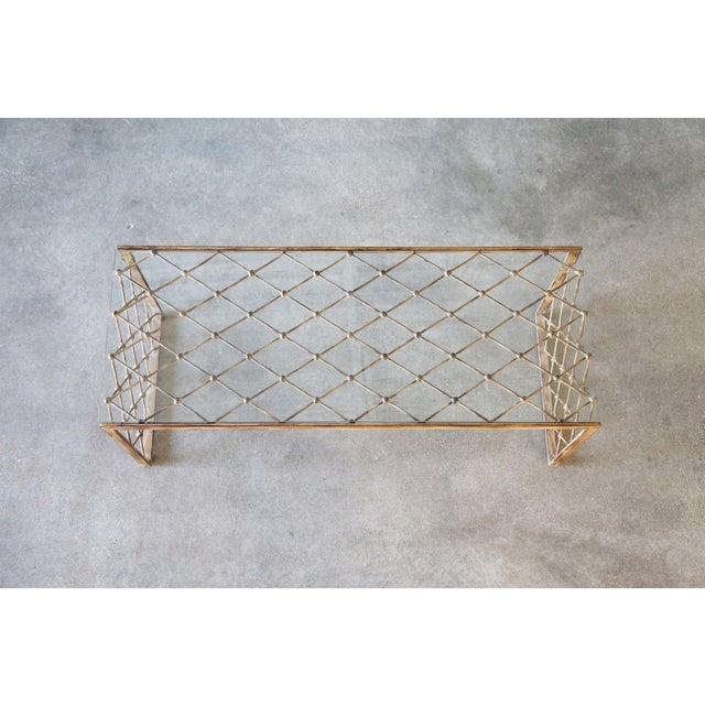 1990s Gold Painted Metal and Glass Designer Coffee Table After Jean Royere For Sale - Image 14 of 14
