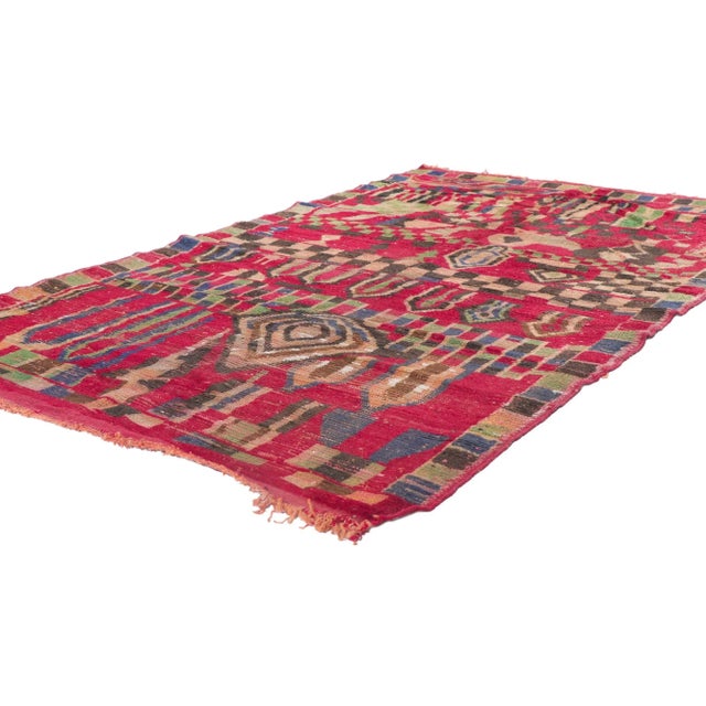Vintage Moroccan Rug, 03'09 x 05'08. Showcasing an expressive design, incredible detail and texture, this hand knotted...