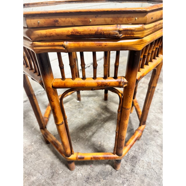 Vintage Boho Burnt Bamboo Glass Top Drink Tables - A Pair For Sale - Image 4 of 7