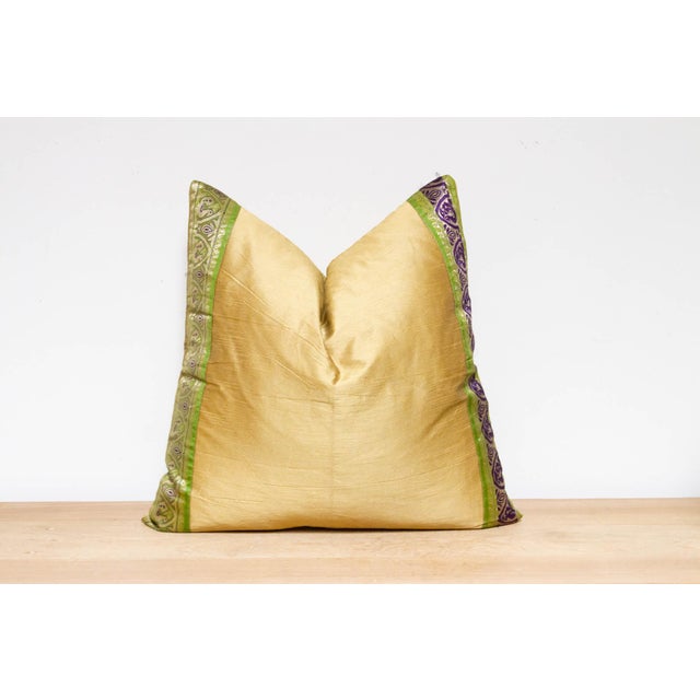 Indian Golden Apricot Festive Silk Euro Pillow Cover For Sale - Image 3 of 7