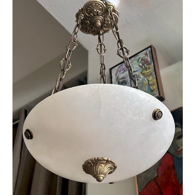 French Directoire Style Alabaster Chandelier Pendant Light For Sale - Image 12 of 12