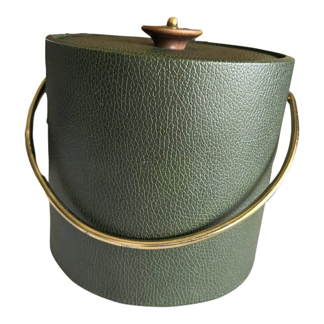 Vintage Mid-Century Modern Ice Bucket Man Cave Barware Retro Green For Sale
