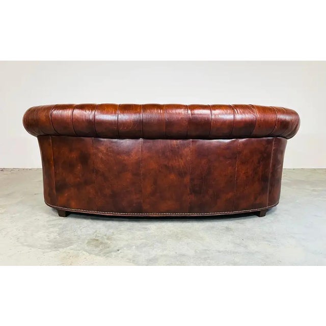 Henredon 1990s Henredon Chesterfield Crescent Sofa, Brown Leather, Tufted For Sale - Image 4 of 9