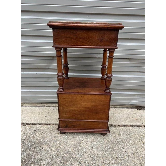 Early 20th Century Antique Solid Walnut Marble Top Side Table For Sale - Image 11 of 11