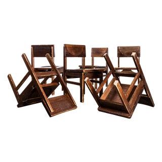 Mid-Century Pitch Pine Cube Dining Chairs, 1950s, Set of 6 For Sale