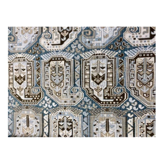 Thibaut Gleniffer Aqua Blue Brown Beige Paisley Cotton Upholstery Drapery Fabric For Sale
