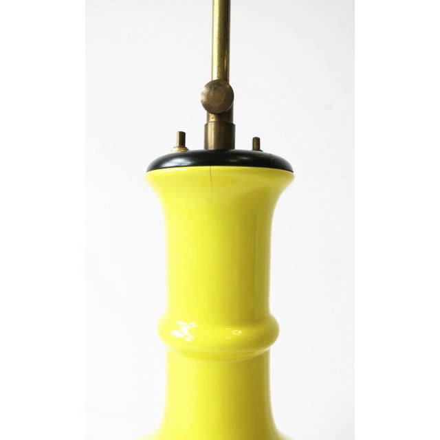 Bright Yellow Ceramic Chevron Chinoiserie Table or Desk Lamp With Silk Shade For Sale - Image 9 of 13