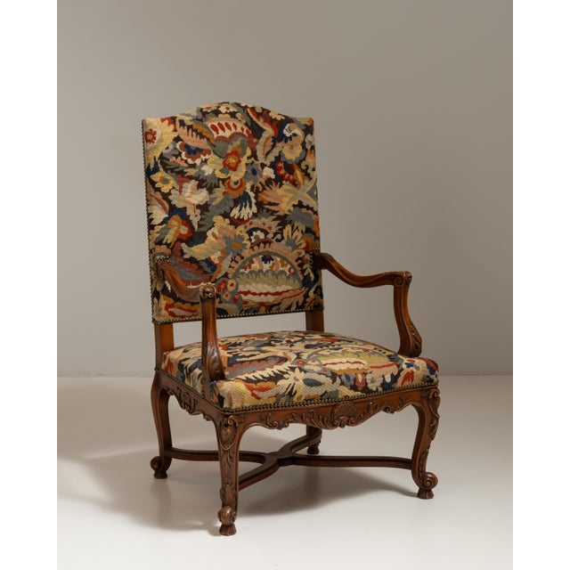 19th Century French Chestnut Brown Louis XV Upholstered Throne Armchair For Sale - Image 15 of 15