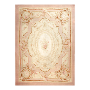 Luxurious Antique French Aubusson Napoleon III Period With Ivory Background Color and Special Medallion Design