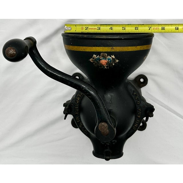Rare Large Size Antique Enterprise #350 American Cast Iron Wall Mount Hand Crank Coffee Grinder For Sale - Image 16 of 18