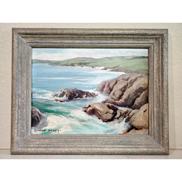 1930s Southern California Seascape Clyde Eugene Scott (1884–1959) Oil on Board Painting For Sale - Image 9 of 12