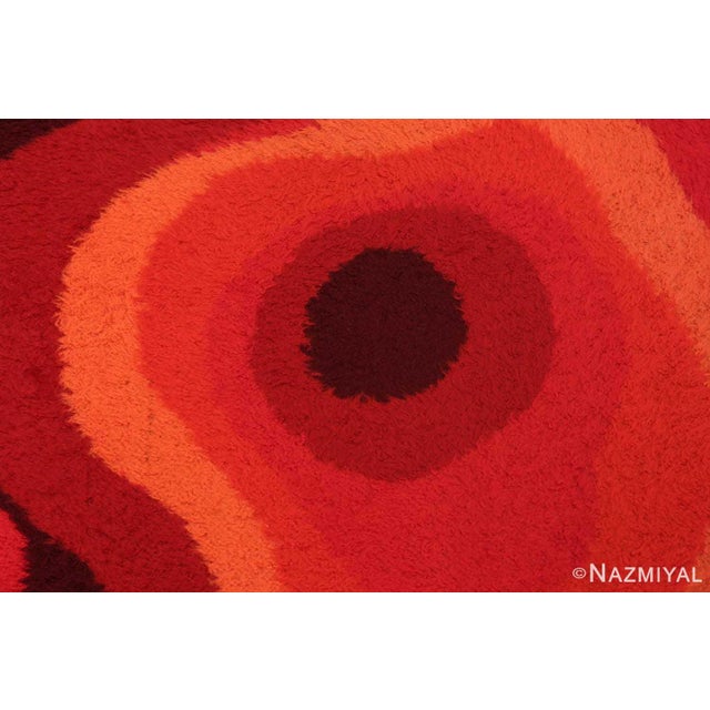 Nazmiyal Collection Red Vintage Scandinavian Swedish Rya Shag Rug For Sale - Image 4 of 6