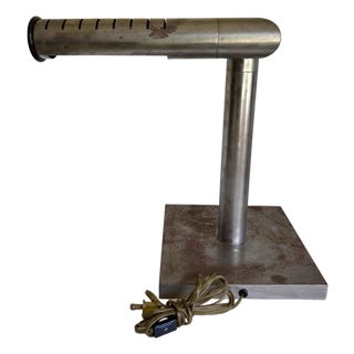 1960s Industrial Modernist Patinated Brushed Steel Adjustable Desk Task Lamp For Sale