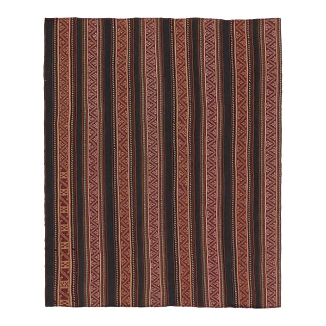 Vintage Persian Kilim, Vertical Stripes With Nomadic Geometry - Rug & Kilim For Sale