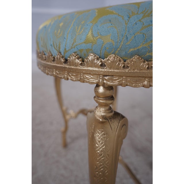 French Louis XIV Damask Upholstered Metal Base Ottoman For Sale - Image 11 of 12