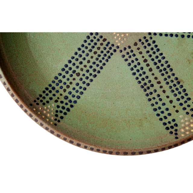 Green Vintage Green Artisan Ceramic Platter For Sale - Image 8 of 9