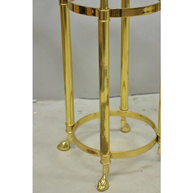 Vintage Hollywood Regency Brass Hoof Foot Glass Top Graduating Side Table - Pair For Sale - Image 10 of 15