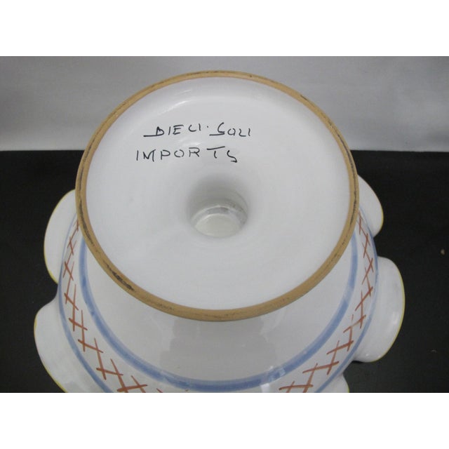 Yellow Deruta Italian Colorful Majolica Pottery Scalloped Rim Pedestal Fruit Bowl For Sale - Image 8 of 9