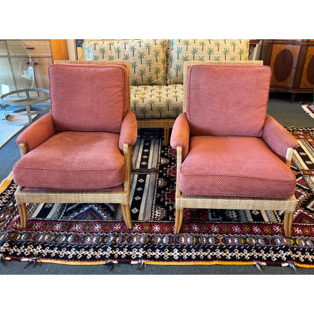 Design Plus Gallery presents a Pair of Organic Modern Lounge Chairs by Orlanda Diaz-Azcuy for McGuire-Baker Furniture....