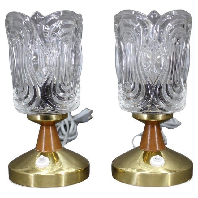 Mid-Century Table Lamps with Sculpted Pressed Glass Shades from Lidokov, 1970s, Set of 2 For Sale - Image 13 of 13