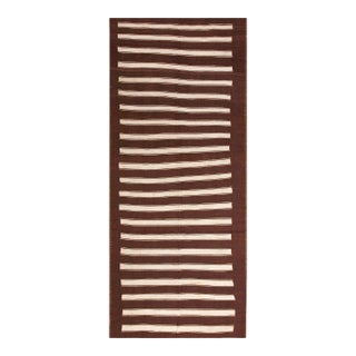 1940s Chocolate Brown Stripe Kilim Tribal Antique N.w. Persian Flat Weave Rug 5 X 12'10" Wool Carpet For Sale