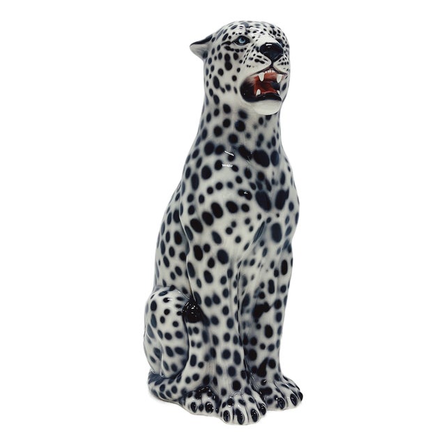 White Leopard Statue in Ceramic by Ceramic Boxer For Sale