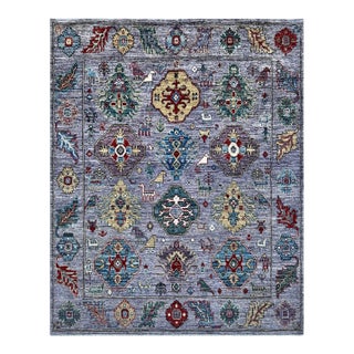 8.4x9.7 Oushak Design Carpet With Animals, Lavender Grey For Sale