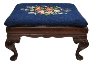 19th Century Mahogany and Needlepoint Upholstered Footstool.