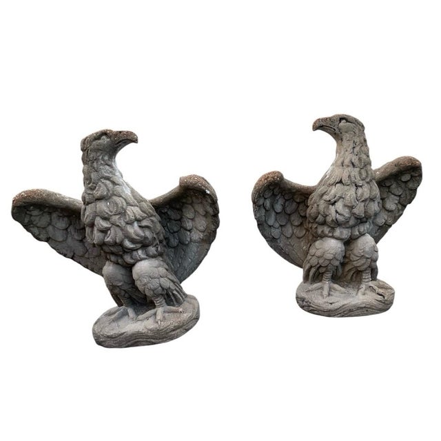 2000 - 2009 Pair of Mid-Century Hollywood Regency Cast Stone Eagle Statues For Sale - Image 5 of 12