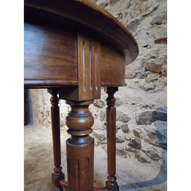 Beige Vintage French Side Table in Walnut with Marble Top, 1920s For Sale - Image 8 of 11